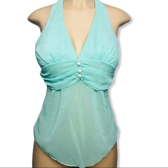 Zio Seagreen/Aqua White Polka Dot Halter - Picture 5 of 9